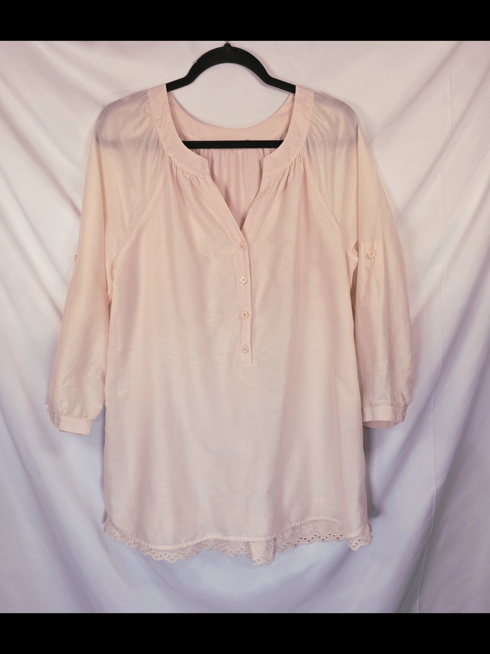 Soft Surroundings Women's Boho Coastal Eyelet Lace Cotton Silk Blend Blouse Sz M